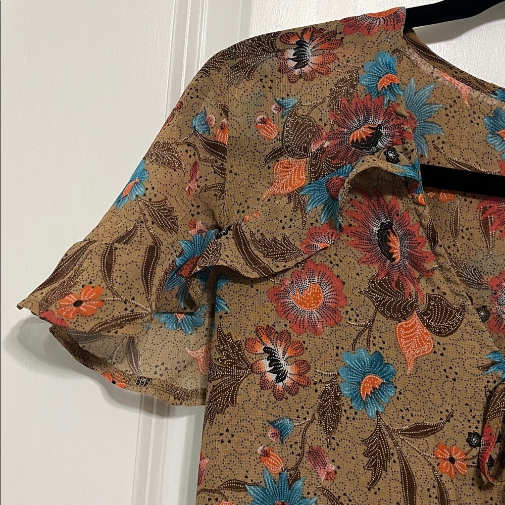 Molley Bracken Brown Peplum Waist Floral Dress Sz Small - Picture 3 of 6